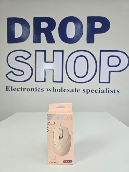 T-WOLF Pink Wired Mouse